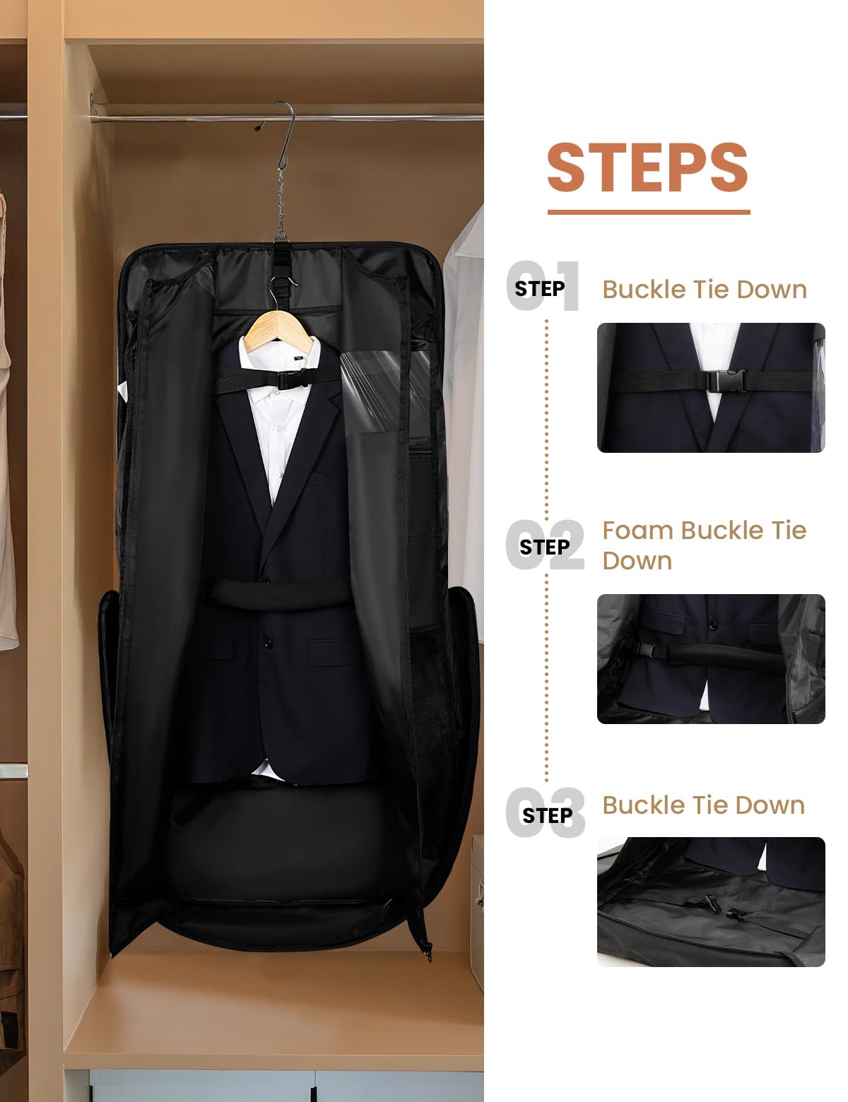 VUUDH Premium Garment Bag for Travel with Wet-Dry Compartment, Adjustable Shoulder Strap, and Luggage Attachment – Fits Suits, Dresses & Essentials