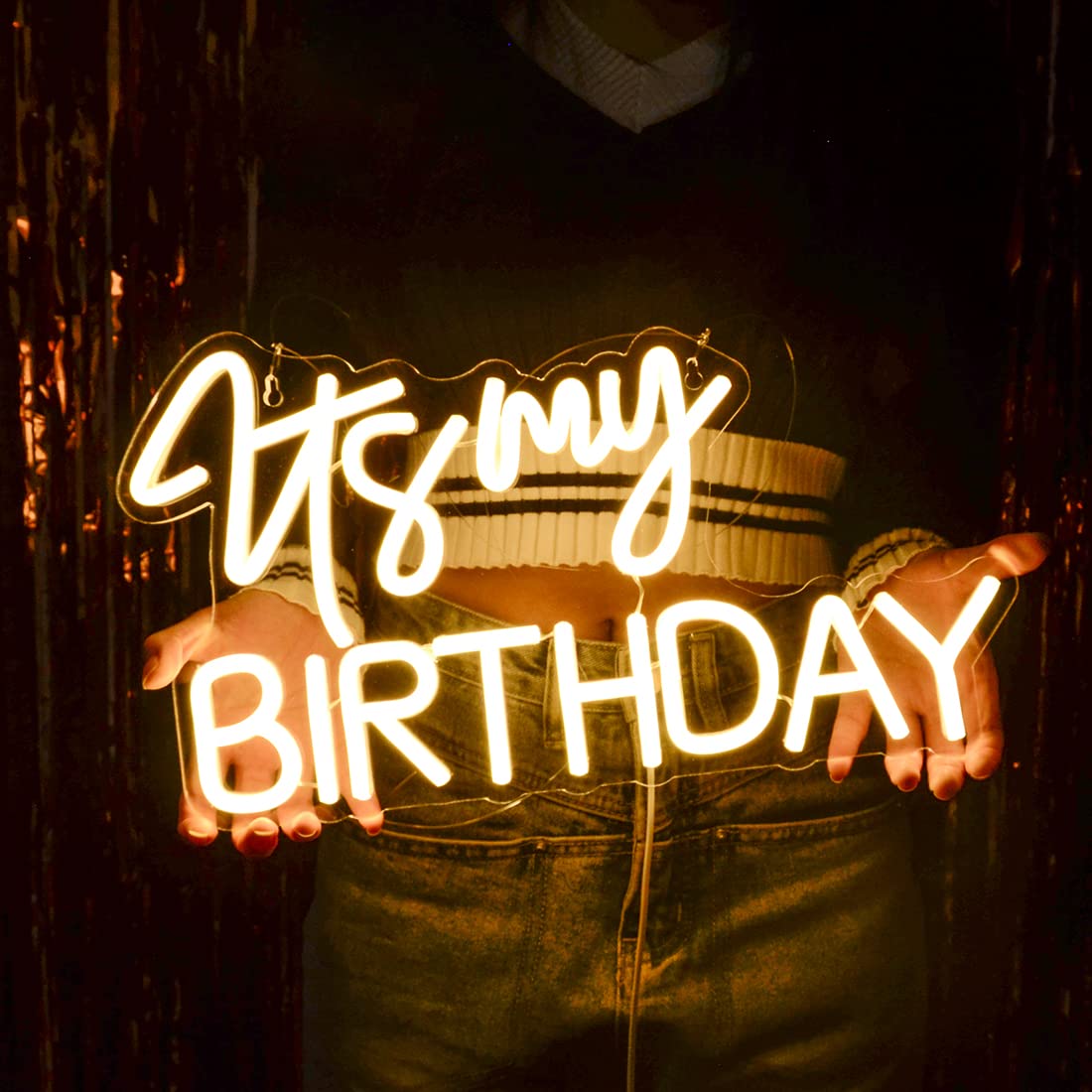 Planzo It's My Birthday Led Neon Light Sign Happy Birthday Party Wall Sign Decor Window Background Sign USB Bedroom Living Room Neon 5V Night Light Kids 15.8" X 9.1" Warm White