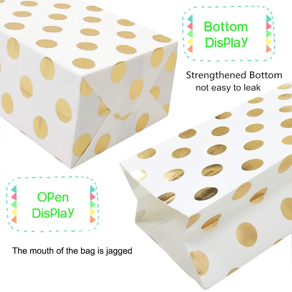 ADIDO EVA 100 PCS Gold Polka Dot Paper Bags Small Paper Party Treat Bags (5.1 x 3.1 x 9.4 Inch)