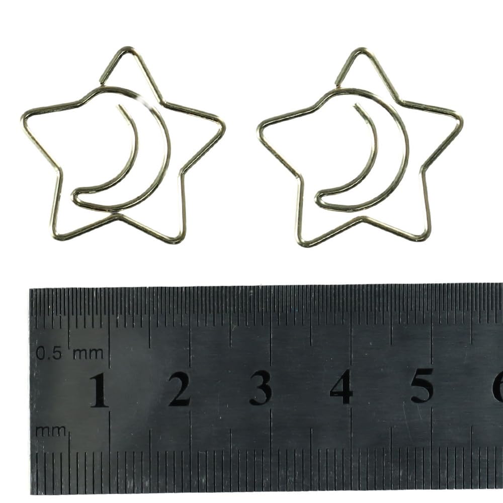 dohobby 50pcs Creative Moon and Star Shaped Paper Clip, Cute Gold Metal Bookmarks Memo Clips Set with Storage Box,Office Accessories for Home, Office