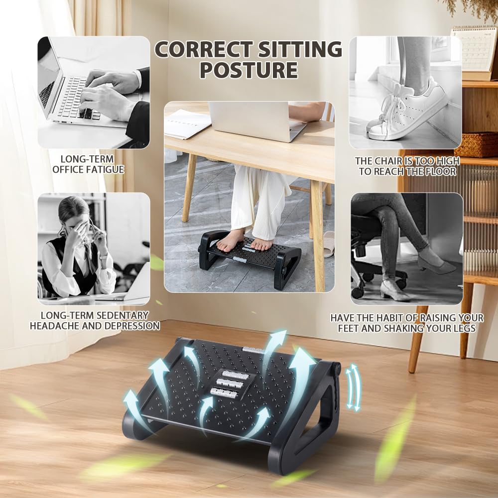 CasaZenith Foot Rest, Six Heights Adjustable Foot Rest for Under Desk at Work, Ergonomic Foots Stool for Under Office Desks, Under Desk Footrest with Foot Massage Roller, Chair Footrest for Leg Rests