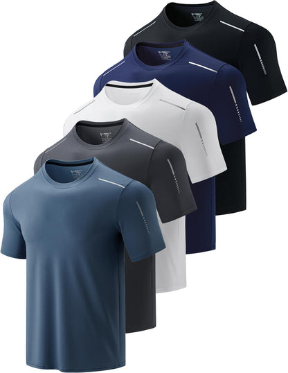 5 Pack Men’s Active Quick Dry Crew Neck T Shirts | Athletic Running Gym Workout Short Sleeve Tee Tops Bulk (Set 17, XX-Large)