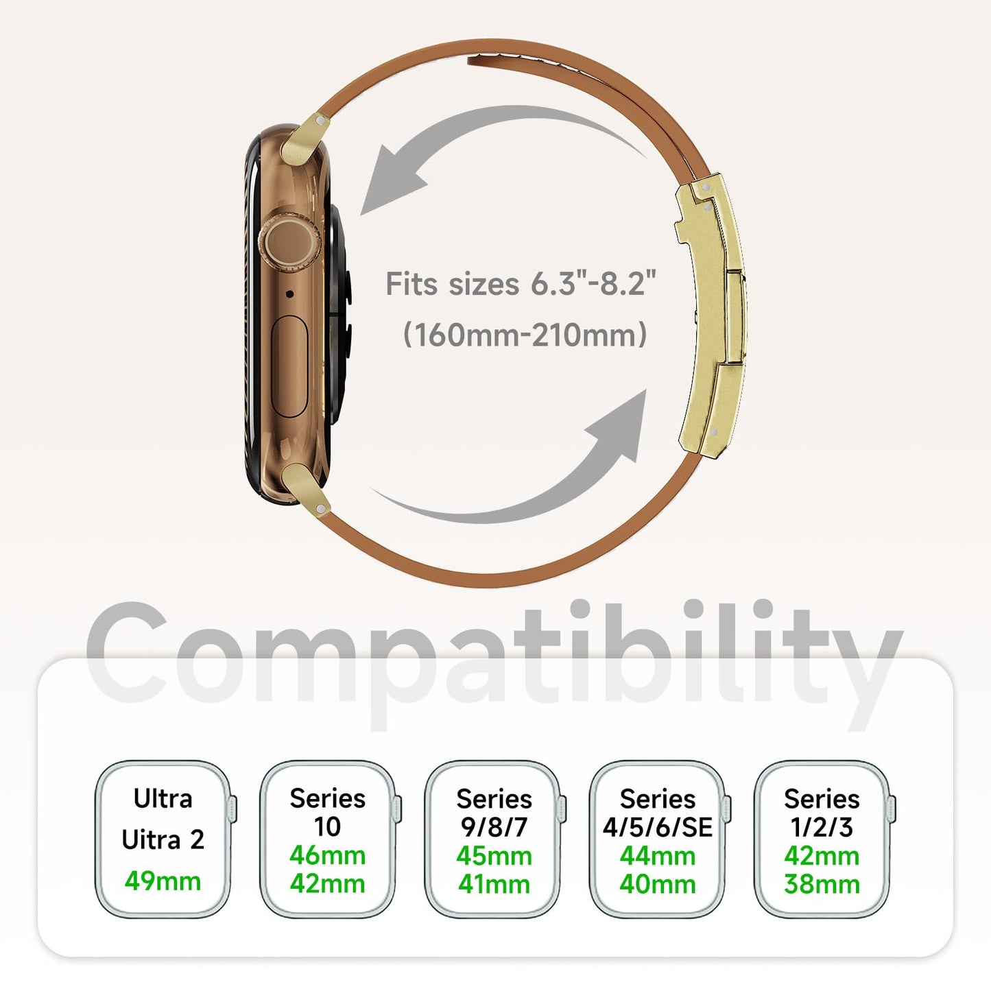 Leather Band Compatible with Apple Watch 49mm46mm45mm44mm42mm41mm 40mm38mm,Stylish Magnetic H Buckle Strap for iWatch Ultra 2/1/SE/Series 10/9/8/7/6/5/4/3/2/1 Women Men (Brown Band+Gold H Buckle, 38mm40mm41mm42mm)