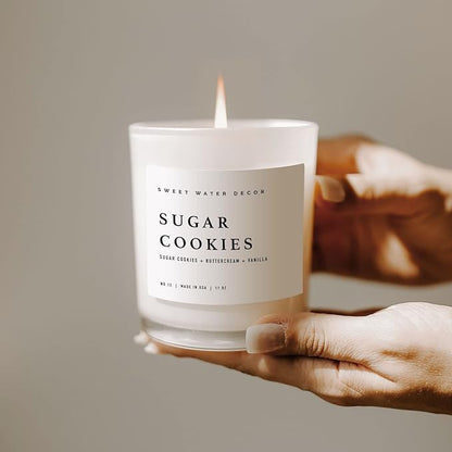 Sweet Water Decor Sugar Cookie Candle - Buttercream Frosting and Vanilla Winter Holiday Scented Soy Candles for Home - 11oz White Jar + Wood Lid Candle, 50+ Hour Burn Time, Made in The USA