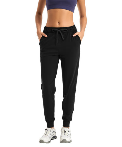Trryln Women's Joggers Pants with Pockets Drawstring Running Sweatpants Workout Casual Tapered Pants Black