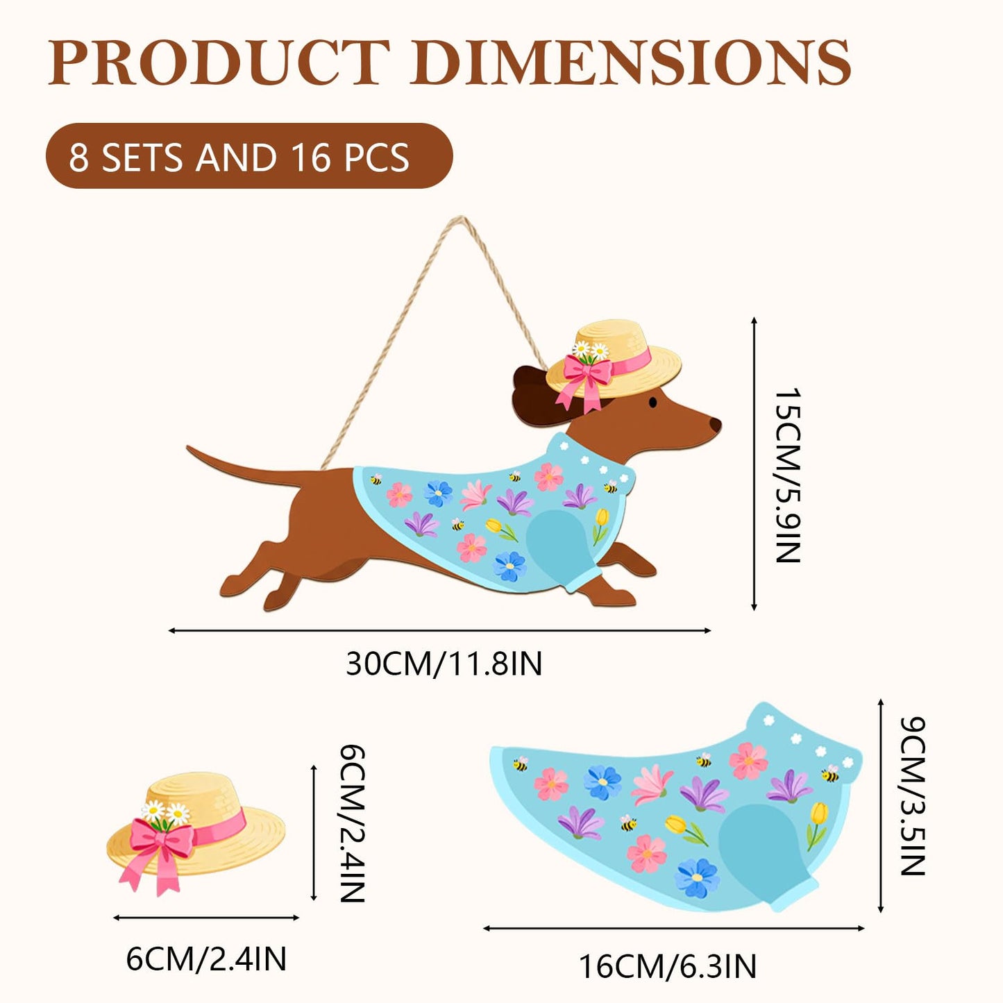 Interchangeable Wooden Dachshund Decoration, Xmas Hanging Wall Door Decor, Changeable Holiday Seasonal Decor and Detachable Hats Welcome Sign, Farmhouse Hanging Sign for Front Door, 16 PCS