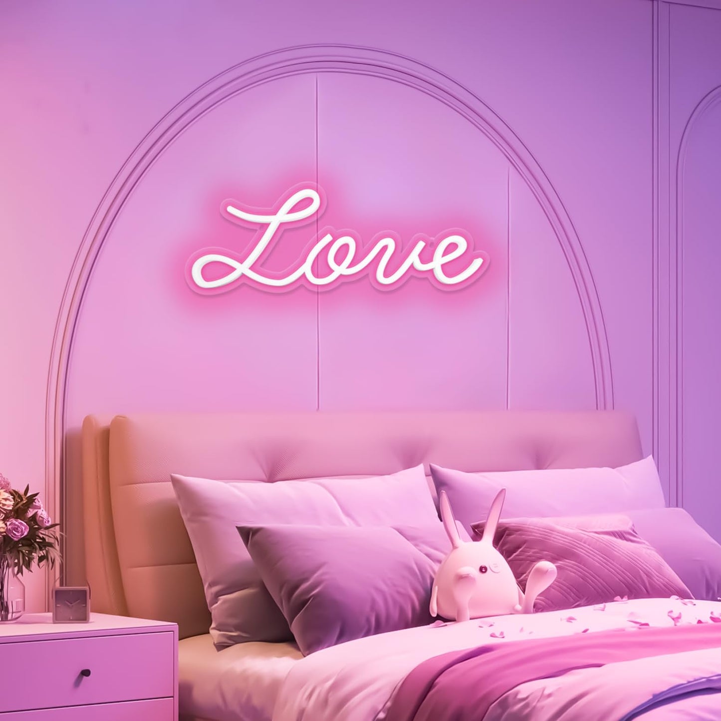 Miootly Love Neon Sign, LED Love Light up Sign Wall Decor for Girl Bedroom Christmas Valentine's Day Wife Women Birthday Gift Living Room Home Decor, 16"x 6" USB Powered 10 Pink Brightness Light up