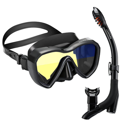 LUXPARD Snorkel Set, Anti-Fog Panoramic View Snorkel Mask and Anti-Leak Dry Snorkel Tube, Snorkeling Gear for Adults, Snorkel Kit Bag Included