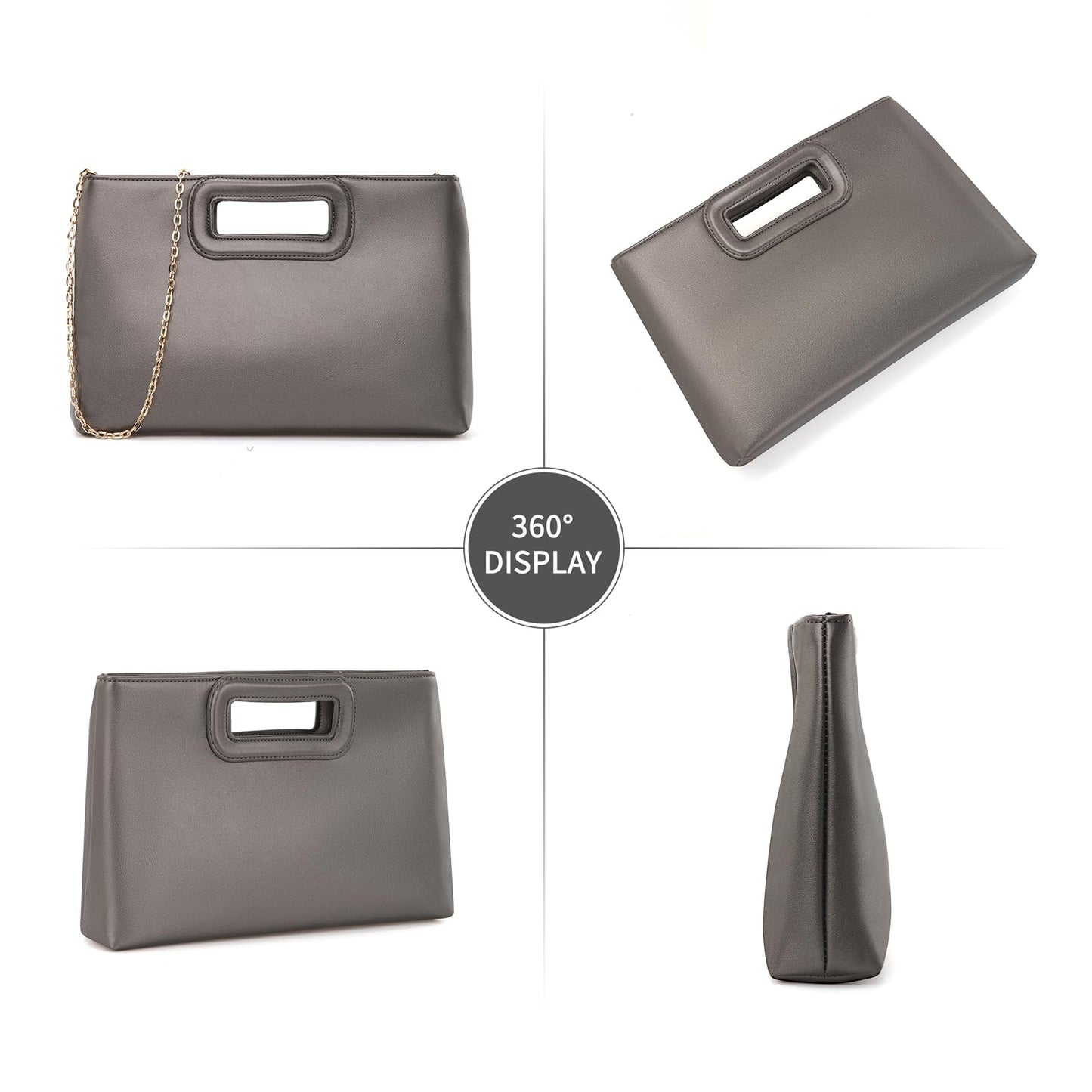 Soft PU Leather Clutch Purse for Women Top Handle Evening Handbags, Elegant Shoulder Crossbody Bag,Gray