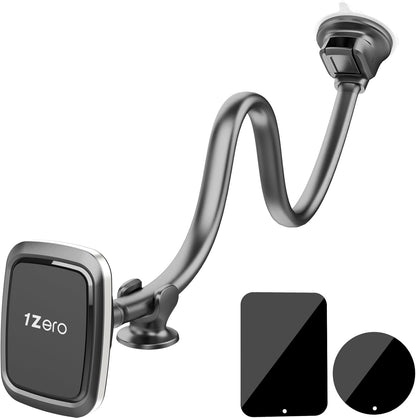 1Zero Magnetic Phone Car Mount 14-Inch Gooseneck Long Arm Extension, Universal Windshield Dashboard Industrial-Strength Suction Cup Car Phone Holder with 6 Strong Magnets, for All Cell Phones iPhone