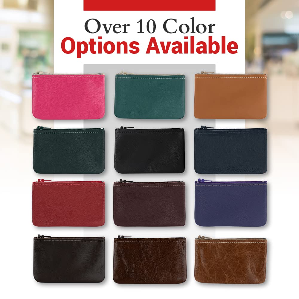 Genuine Leather Small Zipper Pouch Coin Purse for Women Change Holder for Men Size 4 x2.5 Made in U.S.A