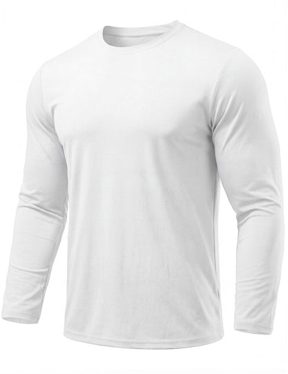 KEFITEVD Men's Sun Protection Shirts UV UPF 80+ Long Sleeve Rash Guard Fishing Hiking Running Quick Dry White L