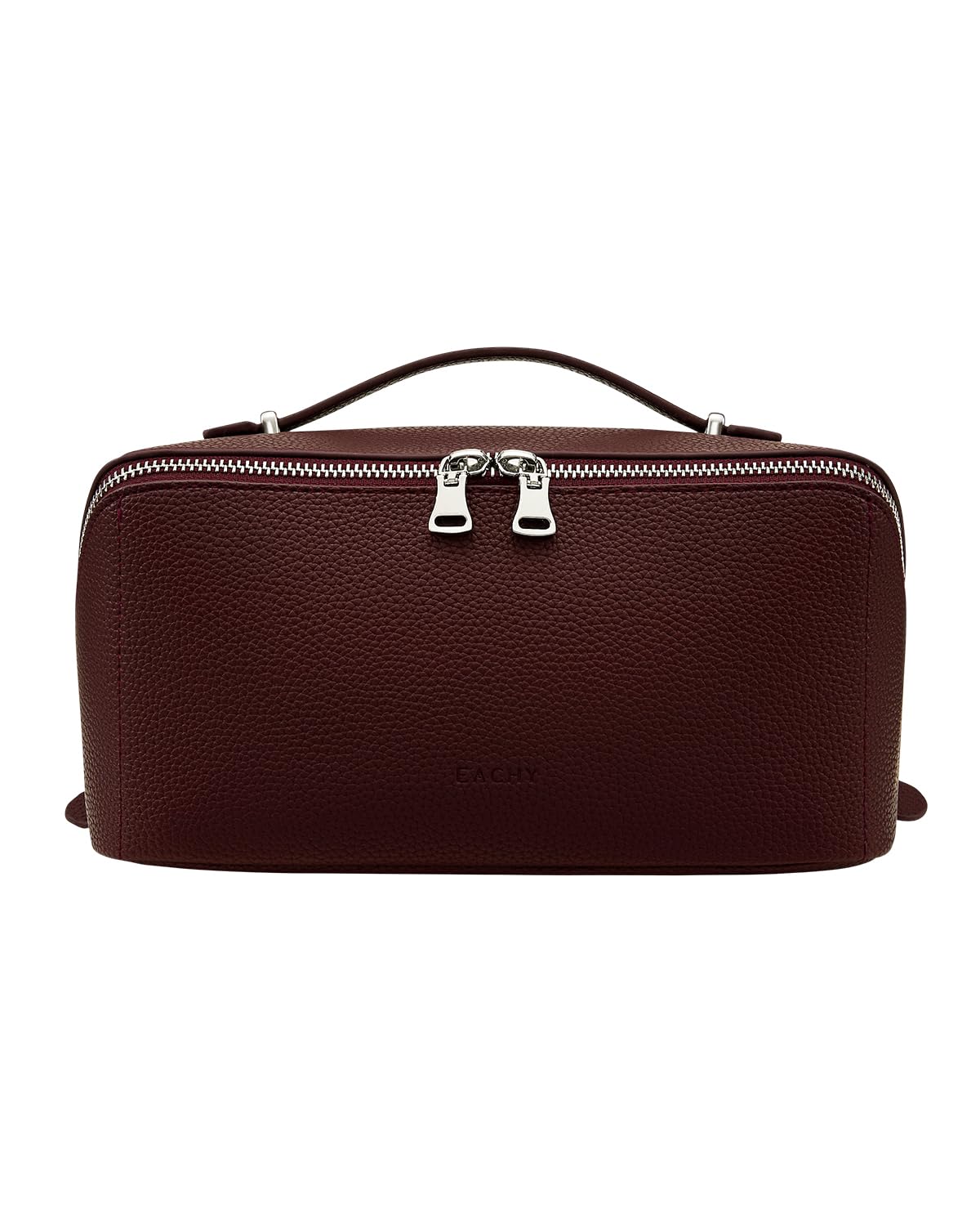EACHY Travel Makeup Bag, Lychee Leather Large Capacity Cosmetic Bag for Women, Open Flat Toiletry Bag with TPU Brush Compartment, Waterproof Skincare Organizer Travel Essentials