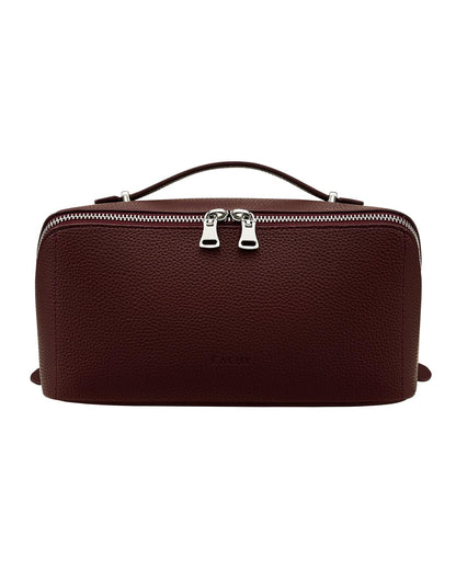 EACHY Travel Makeup Bag, Lychee Leather Large Capacity Cosmetic Bag for Women, Open Flat Toiletry Bag with TPU Brush Compartment, Waterproof Skincare Organizer Travel Essentials