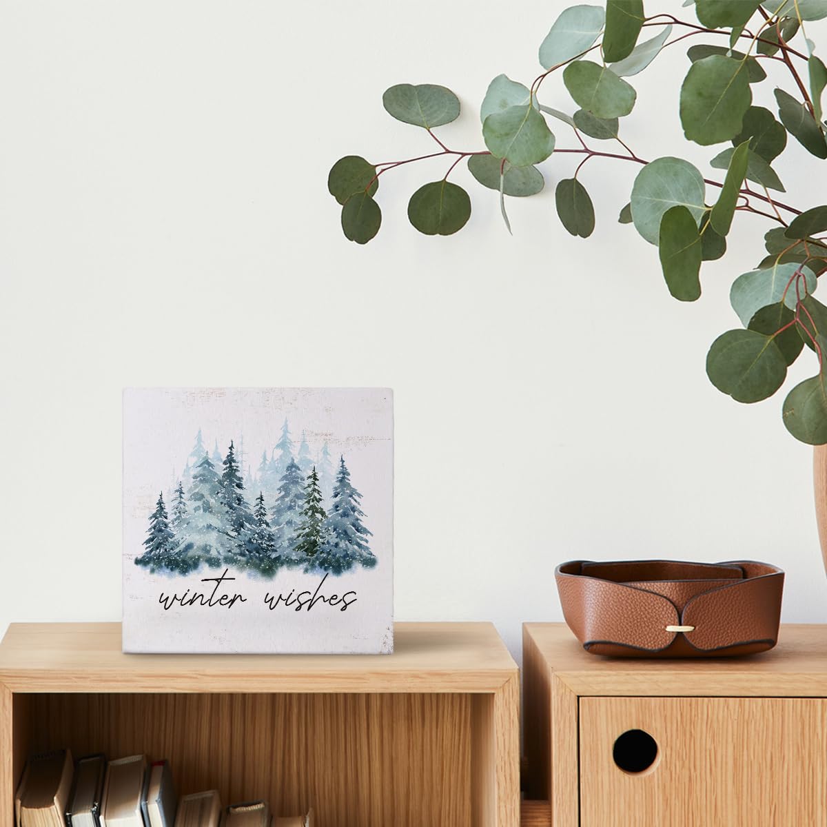 MTRGDN Winter Tree Decor - Christmas Sign and Christmas Decoration - Rustic Wood Block Plaque for Home