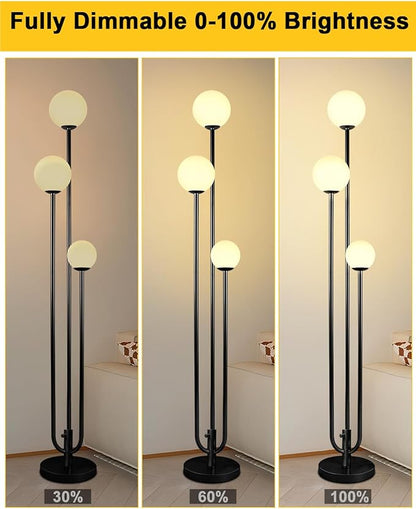 Lightdot 63IN Black Floor Lamp Dimmable with Candle Holder Style Mid Century Standing Lamps with 3 3000K Soft Warm White Bulbs Included, Modern Globe Floor Lamp for Living Room/Wedding