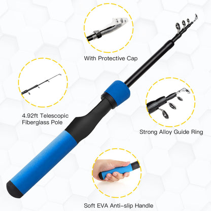 Ehowdin Kids Fishing Rod Ambidextrous, 4.92ft Telescopic Rod and Reel Beginner Combo with Open-face Spinning Reel,Tackle Box, Carrier Bag,Fishing Gear for Boys,Girls, Toddler,Youth