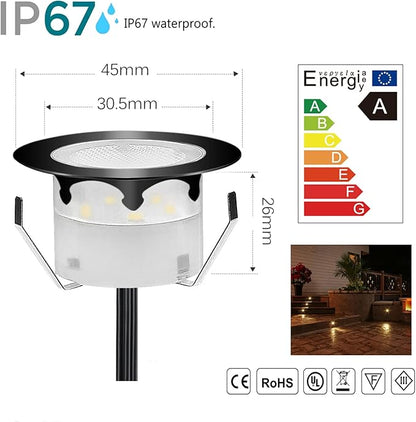 Led Deck Lights Outdoor Waterproof Low Voltage Stainless Steel 1W Outdoor Yard Garden Decoration Lamps Landscape Pathway Patio Step Stairs LED In-ground Lights Black Border(10pcs,Warm White)