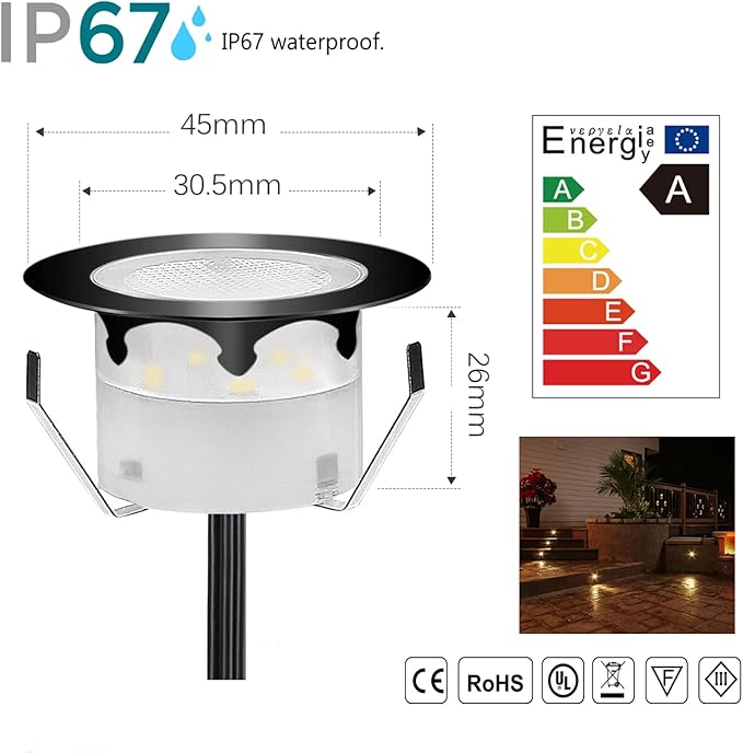 Low Voltage LED Deck Lighting Kit Stainless Steel 1W Waterproof Outdoor Yard Garden Decoration Lamps Landscape Pathway Patio Step Stairs LED In-ground Lights Black Border(30pcs,Blue)