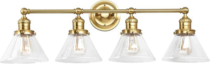 Design House Augustin Vanity Light, 4-Light, Seeded Glass Warm Glow, Dimmable, Up/Down Glow, Easy Installation, E26 Socket, Satin Gold, 34.9 in L x 8.3 in D x 11.1 in H, 589044-SG
