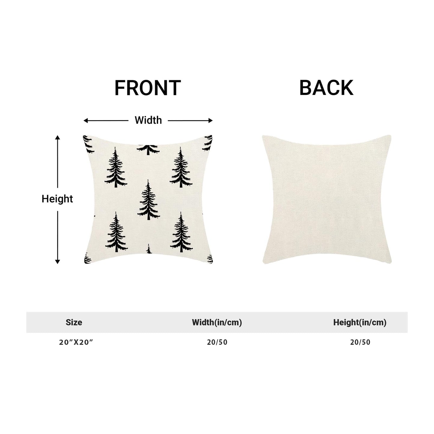 CXMEIFLY Christmas Pillow Covers 20x20 Inch Set of 2 Cream Black Christmas Tree Decor Throw Pillows Winter Xmas Holiday Outdoor Cushion Cases for Couch Bed Decorations