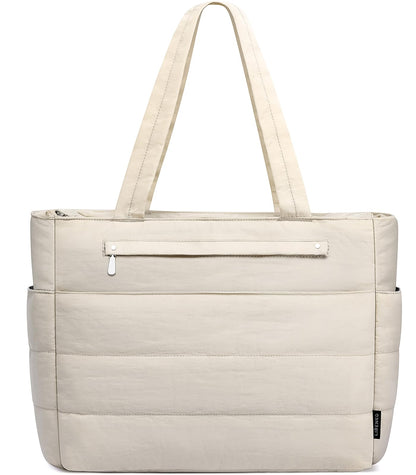 Tote Bag for Women Lightweight Quilted Puffy, Shoulder Bag with Storage for Work Travel Gym, Fits 15.6 Inch Laptop