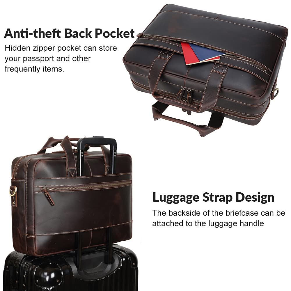 TIDING Vintage Genuine Leather Briefcase for Men 17.3 Inch Computer Bag Business Travel Messenger Bag Attache Case