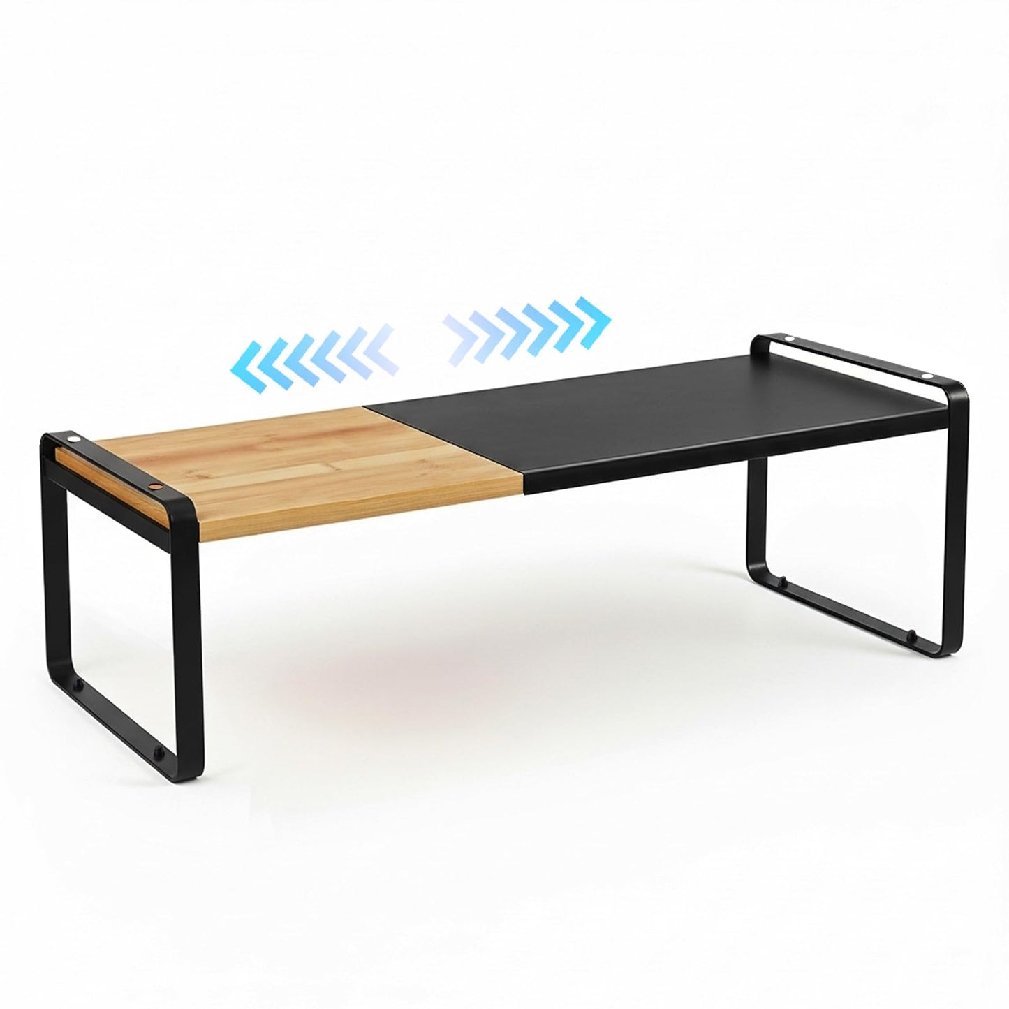 Solcasaco Expandable Desk Shelf Organizer, Sturdy Bamboo Desktop Riser for Monitor, Laptop & Office Storage, Modern Workspace Stand Accessories (Black)