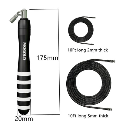 MOGOLD DIY Adjustable Weight Jump Rope (0.4LB /1/2LB/0.7LB /0.8LB) Interchangeable 2mm & 5mm Cable for CrossFit, Double Unders, HIIT Workouts - Fast Clamp System, 10ft Adjustable