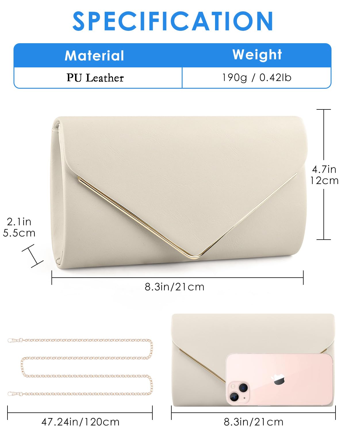 TINDTOP Clutch Purses for Women, PU Leather Formal Evening Bags Shoulder Party Handbags Wedding Cocktail Prom Clutches