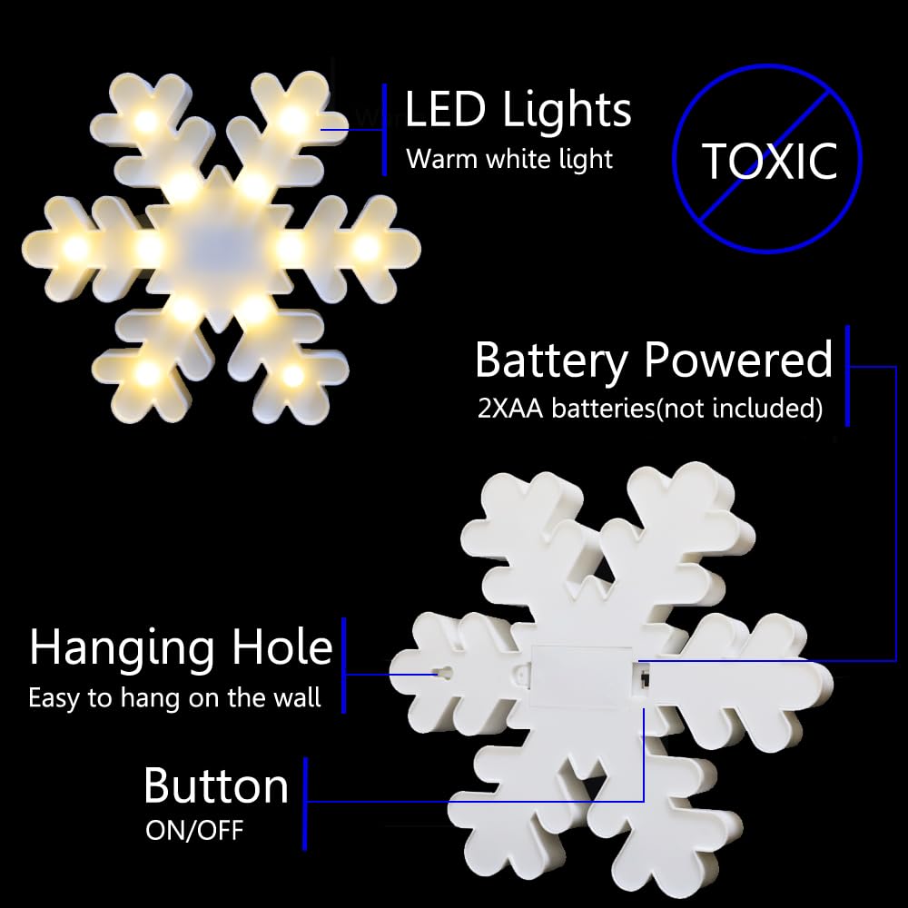 Vicila Snowflake Marquee Sign Christmas Lights, LED Night Lights Table & Wall Lamp for Bedroom, Kids' Room, Nursery Room, Home, Christmas Decorations - White Snowflake