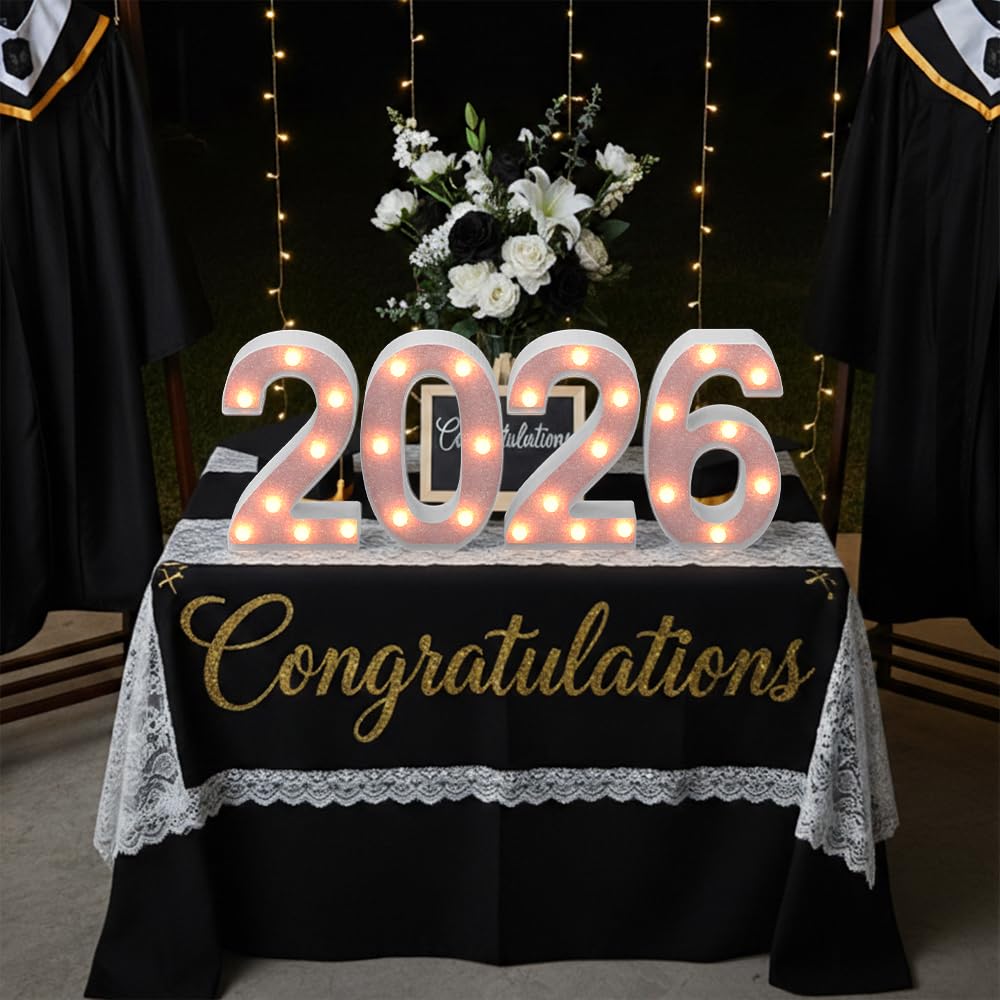 Pink 2026 LED Marquee Numbers, LED Marquee Letter Lights New Year Decor, Grad 2026 Sign Light up Letters for Graduation Decorations, Class of 2026 Light Up Numbers for Home College Graduation Party