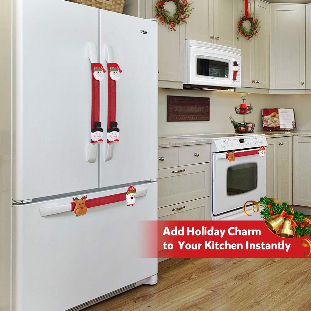 D-FantiX Christmas Refrigerator Handle Covers Set of 8, Santa Snowman Kitchen Appliance Covers Fridge Microwave Oven Dishwasher Refrigerator Door Handle Covers Protector Christmas Decorations