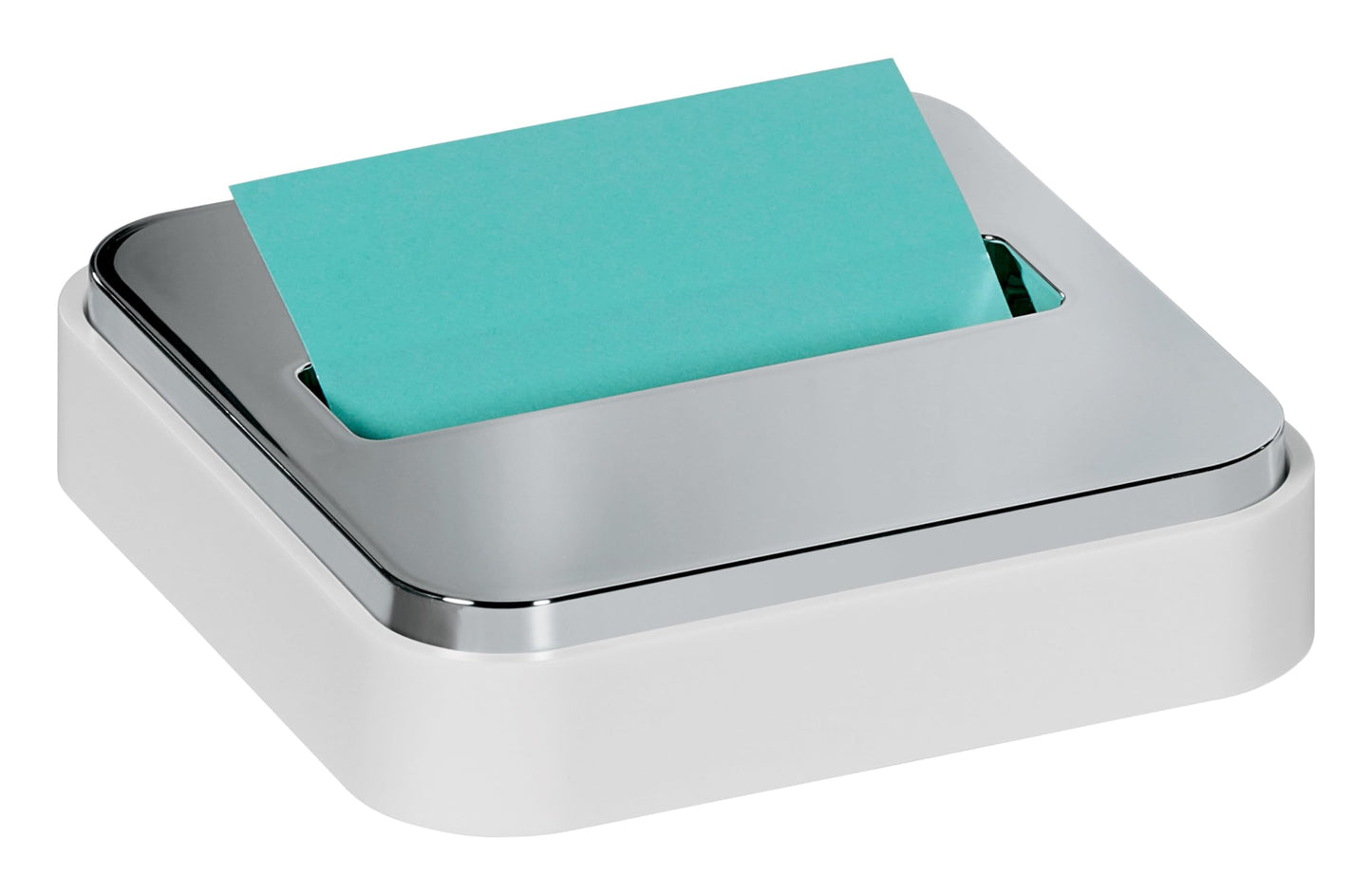 Post-it Note Dispenser, Sticky Note Holder, White Base with Steel Top, Includes 1 pad of 45 Sheets of 3 in x 3 in Aqua Splash Pop-Up Notes, Classroom or Office Supplies
