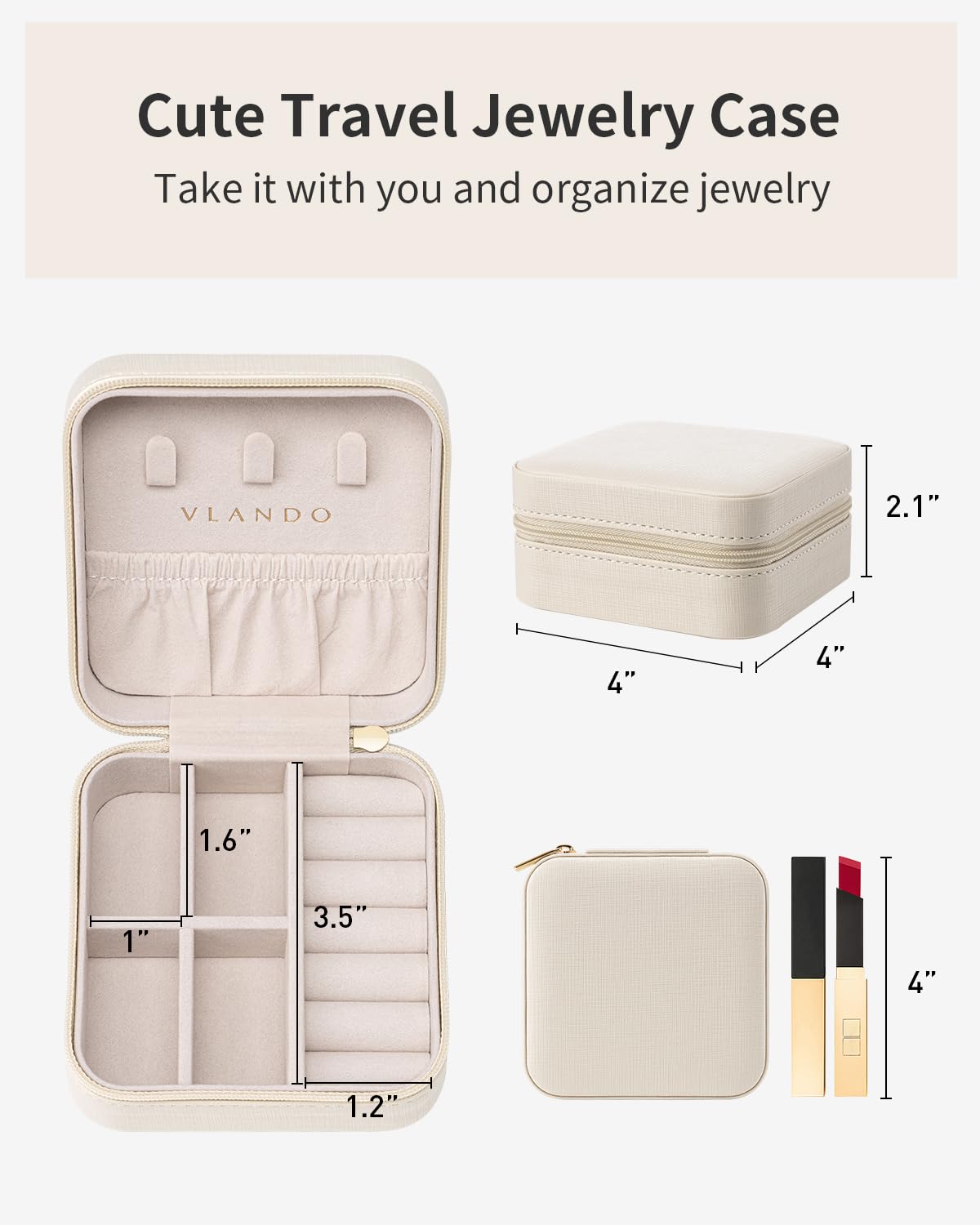 VLANDO Travel Jewelry Box, Small Jewelry Travel Organizer Case for Girls Women - white*6 pack
