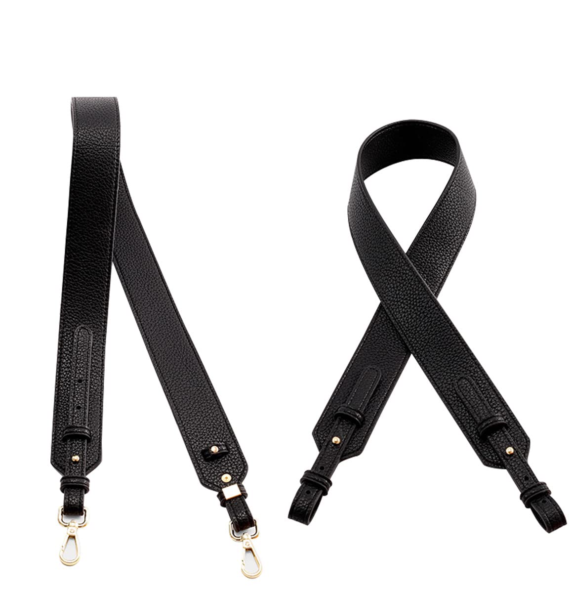 MOISTRI Grain Leather Purse Strap Adjustable Crossbody Replacement Straps for Handbags Monk Head Screws Detachable Gold Clasps Long Black