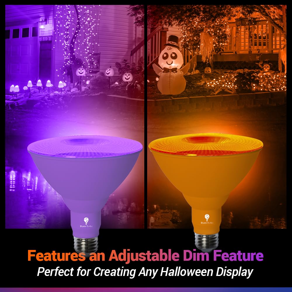 Bluex Bulbs 6 Pack LED Par38 Flood Purple Orange Light Bulb - 18W (120Watt Equivalent) - Dimmable - E26 LED Lights, Party Decoration,Home Lighting, Holiday Halloween Orange Purple Flood Lights Bulbs