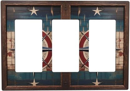 Decorative Art Light Switch Covers Nautical Rustic Star Emblem 3 Gang Triple Rocker Outlet Switch plate GFCI Faceplate GFCI for Home Decor