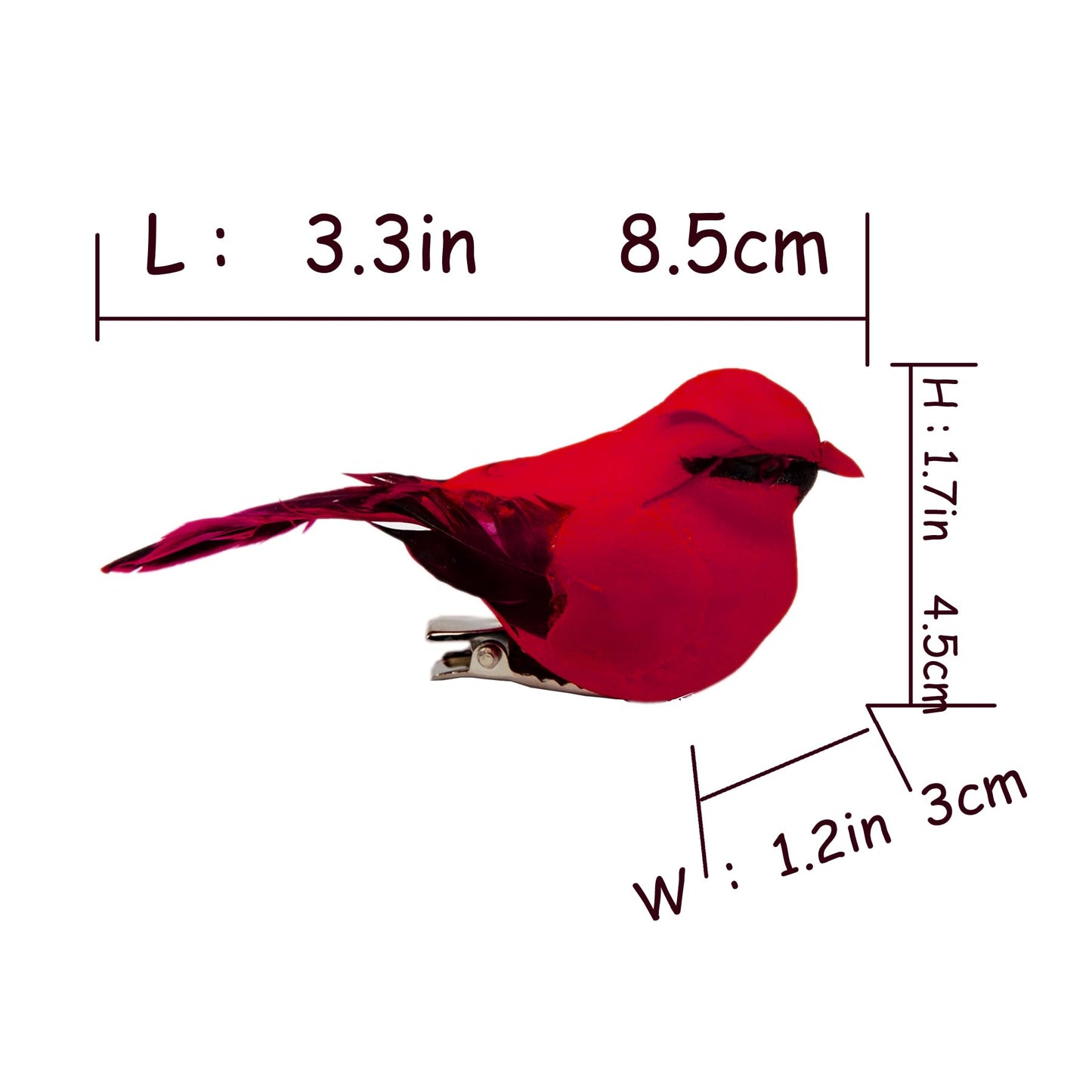 Cartanfill-Cardinal Clip On Christmas Tree Ornament Decorations, Set of 12, Red Feather Birds, 3 inches Long