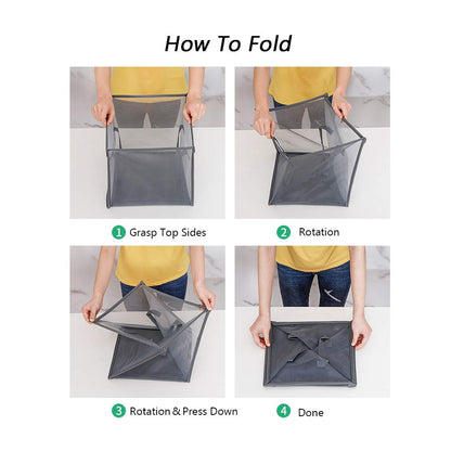 HONOMA Laundry Bags Hamper Bag with Handles,Portable &Collapsible Dirty Clothes Mesh Basket Foldable for Washing Storage, Kids Room,Dorm or Travel (Black, Single-Layer)