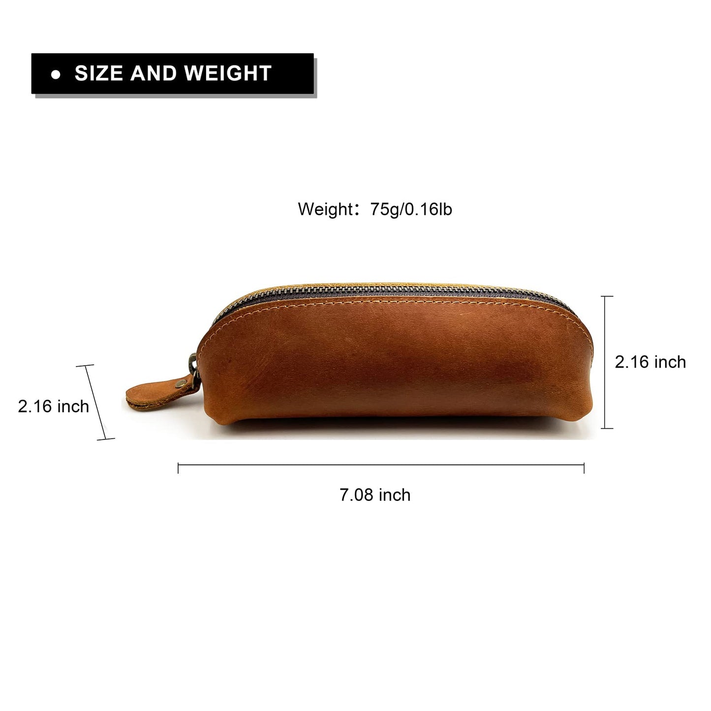 Craoopii Leather Pen Case Pencil Bag Pouch With Zipper Pen Holders Handmade Genuine Leather For Men Women Businessmen And Artists Home Work Office (Brown)