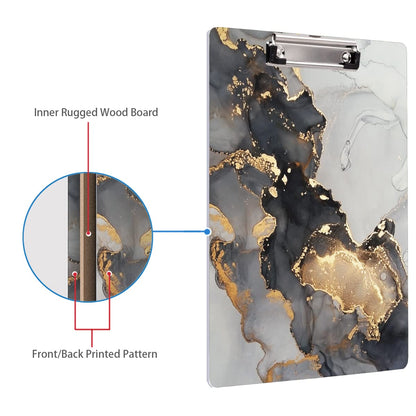 WAVEYU Marble Hardboard Office Clipboard, Clipboard with Low Profile Clip Designed for Students Classroom School and Office Use, Grey+Gold (12.5"x9")