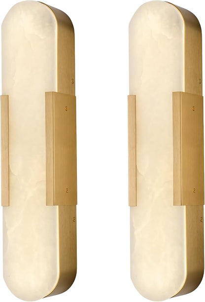 Alabaster Wall Sconces Set of 2,19.7'' Brass Wall Sconce Natural Marble Wall Sconce for Bathroom, Indoor Modern Wall Light Fixtures for Living Room Hallway Stairs Vanity Bedside, Gold