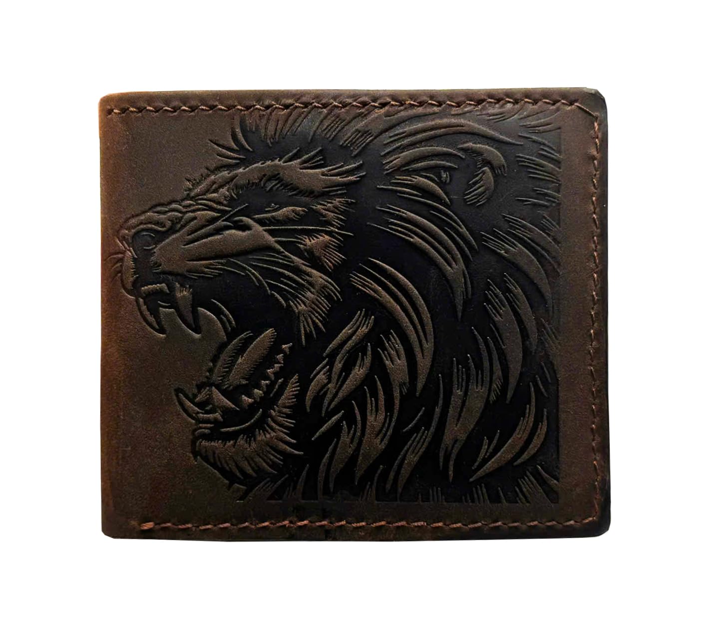 Mayan Corner - Genuine leather handcrafted wallet, bifold wallet with ID card slot, cool wallet for dad - Lion head