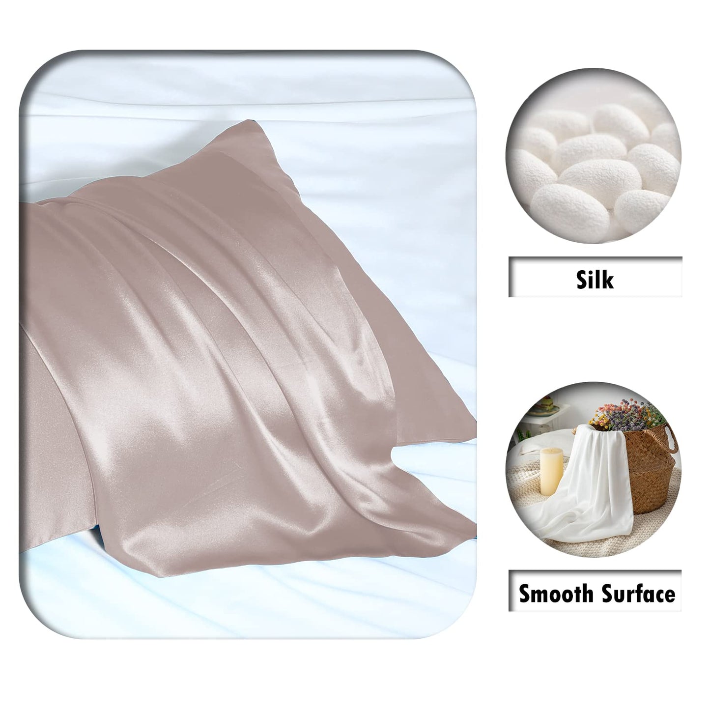 Mulberry Silk Pillowcase for Hair and Skin Standard Size 20"X 26" Pillow Case with Hidden Zipper Soft Breathable Smooth Cooling Silk Pillow Covers for Sleeping (Lotus Root Pink,Standard,1Pcs)