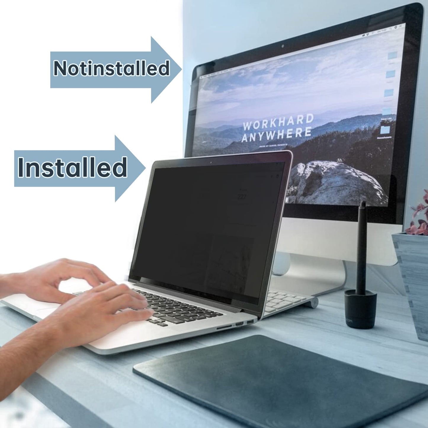 IPROKKO Laptop Privacy Screen 14 Inch 16:9 Aspect, Compatible with HP, Dell, Acer, Asus, Samsung, Lenovo Yoga & More, Removable Anti Blue Light Glare Spy Computer Monitor Filter Security Shield