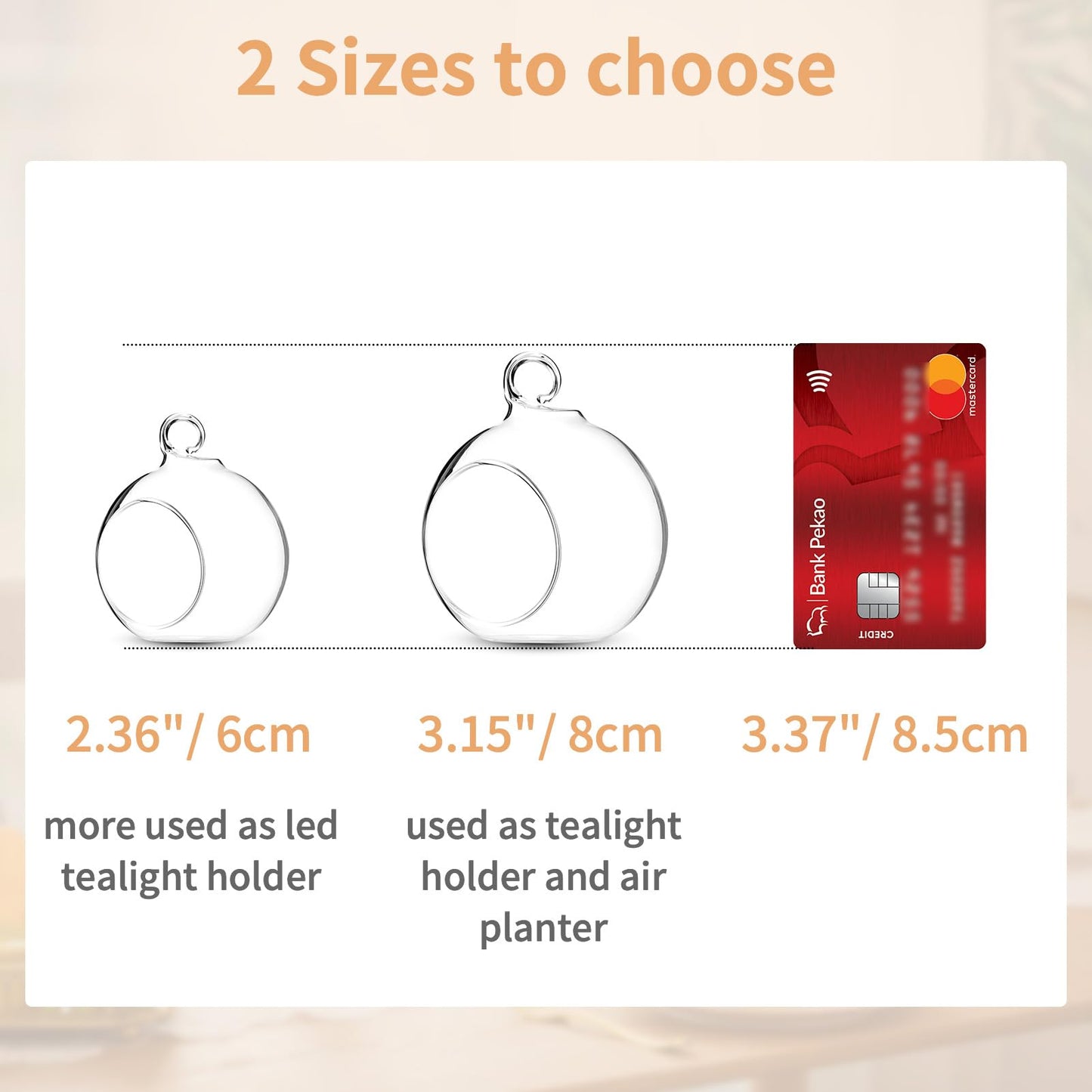 Nuptio 12 Pcs Hanging Tea Light Candle Holders Mini Glass Candle Holder 2.36" Diameter Baubles Globe Garden Ornament, Tealight Holders for Christmas Halloween Wedding Party Decorations for Reception