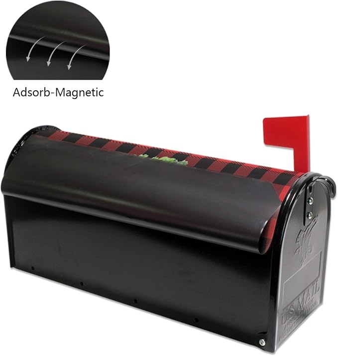Christmas Boxwood Wreath Magnetic Mailbox Cover MailWraps Berry Buffalo Plaid Xmas Wraps New Year Winter Post Box Standard Size 20.8(L) x 18(W) for Outside Garden Home Decor