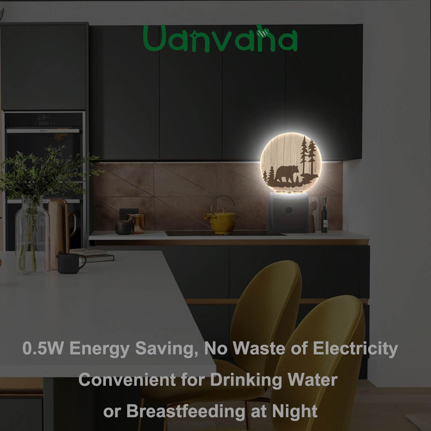 Uanvaha Bear Night Lights Plug into Wall Wildlife Cute Brown Bear Trees Woods Silhouette Night Light Dusk to Dawn Sensor LED Lighting for Bedroom Bathroom Living Room