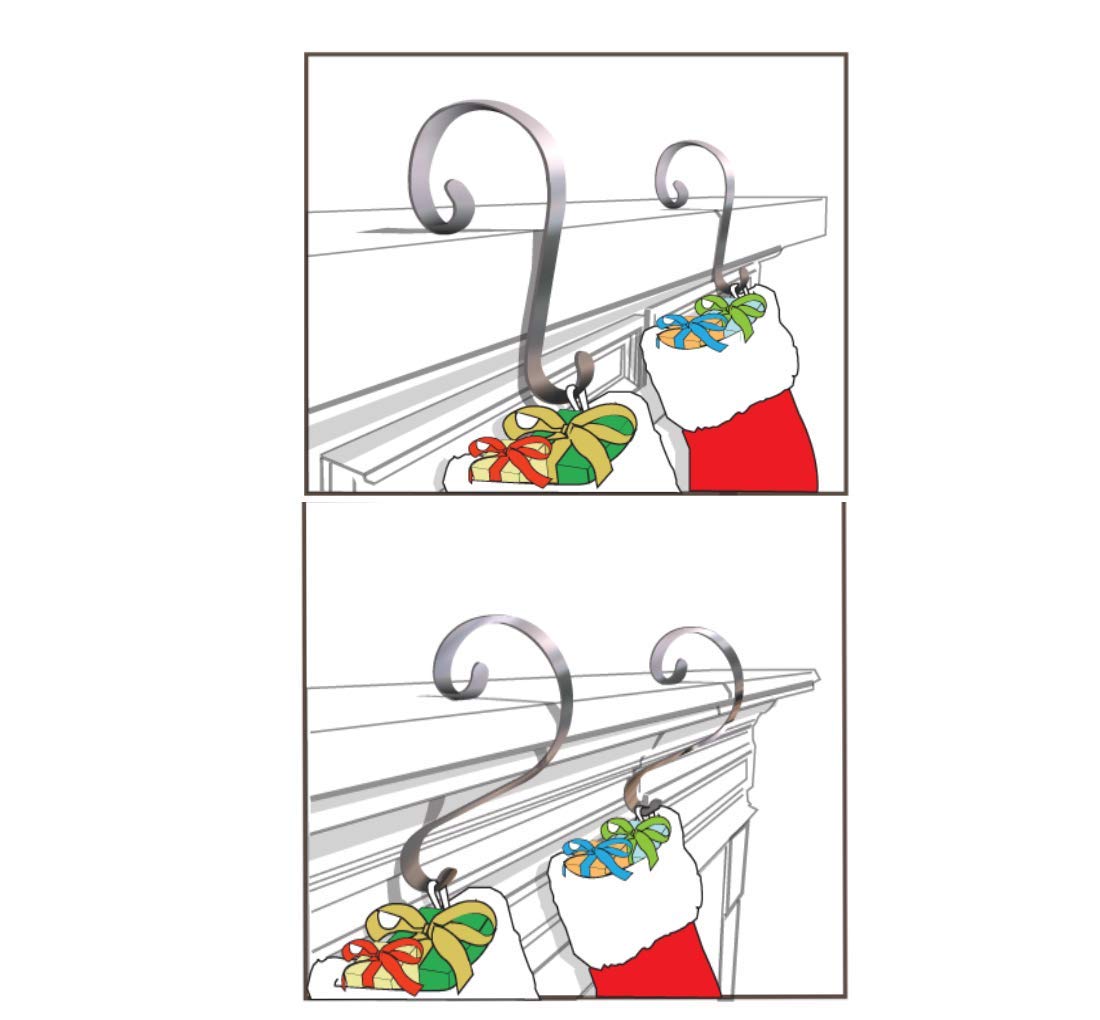 Haute Decor Stocking Scrolls Stocking Hanger - 4 Pack Glitter (Red) - Christmas Stocking Holder for Almost Any Mantel Size, Including Large